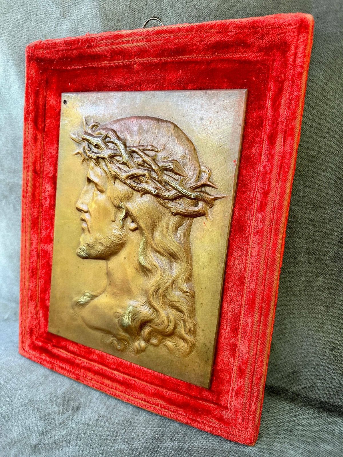 French Antique Religious Frame Jesus Christ Holy Face Of Jesus Wall Art photo vinterior