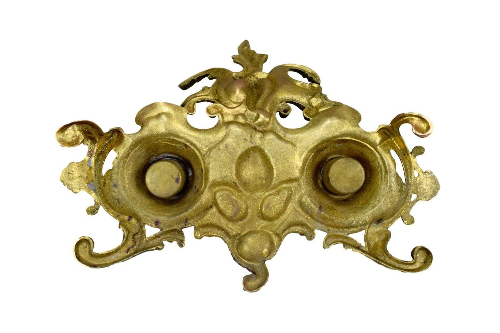 French Antique Rococo Bronze Double Inkwell photo vintage