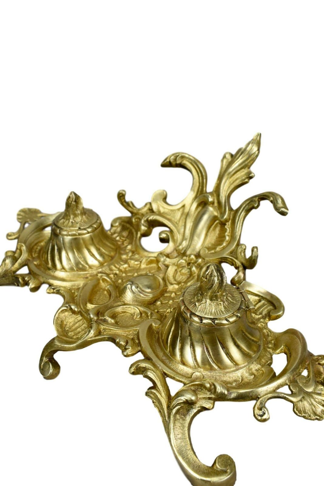 photo for sale French Antique Rococo Bronze Double Inkwell