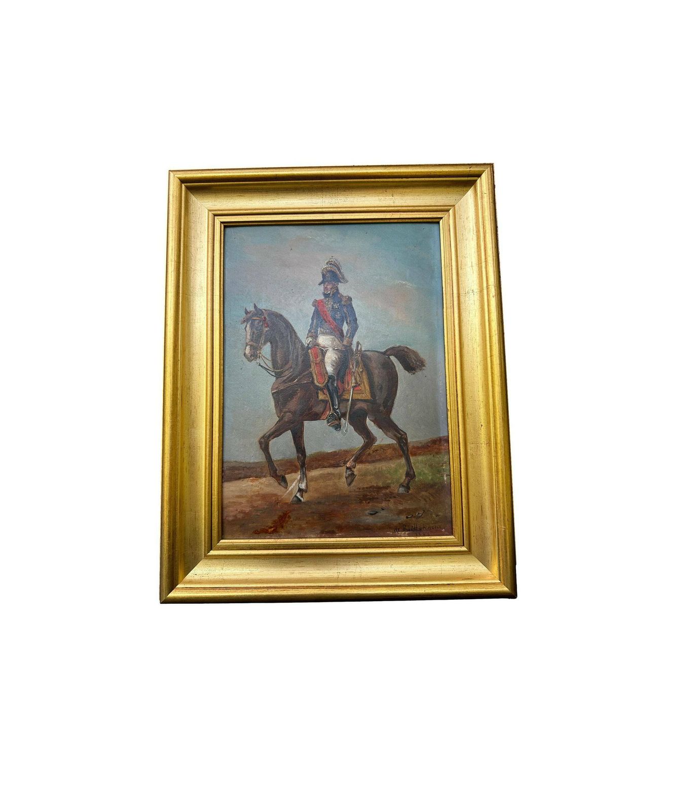 Antique French Oil Painting On Board Admiral Empire Horse 19th