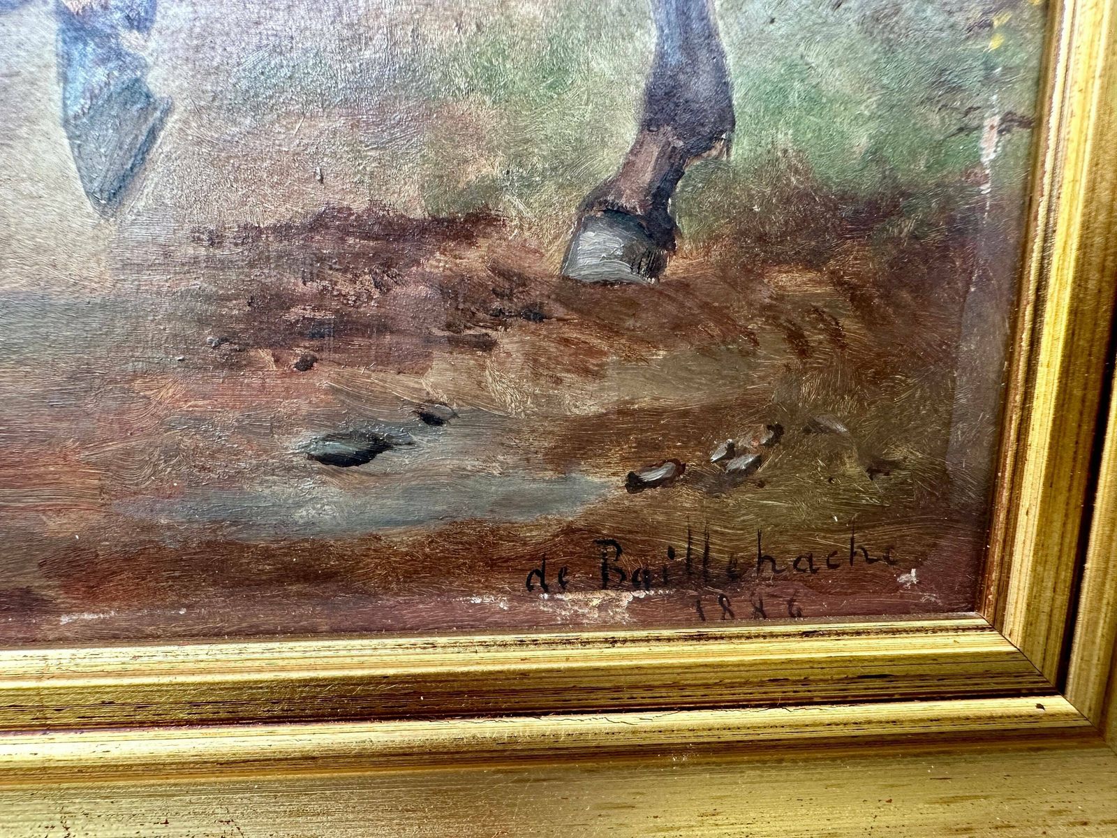 Antique French Oil Painting On Board Admiral Empire Horse 19th photo vinterior