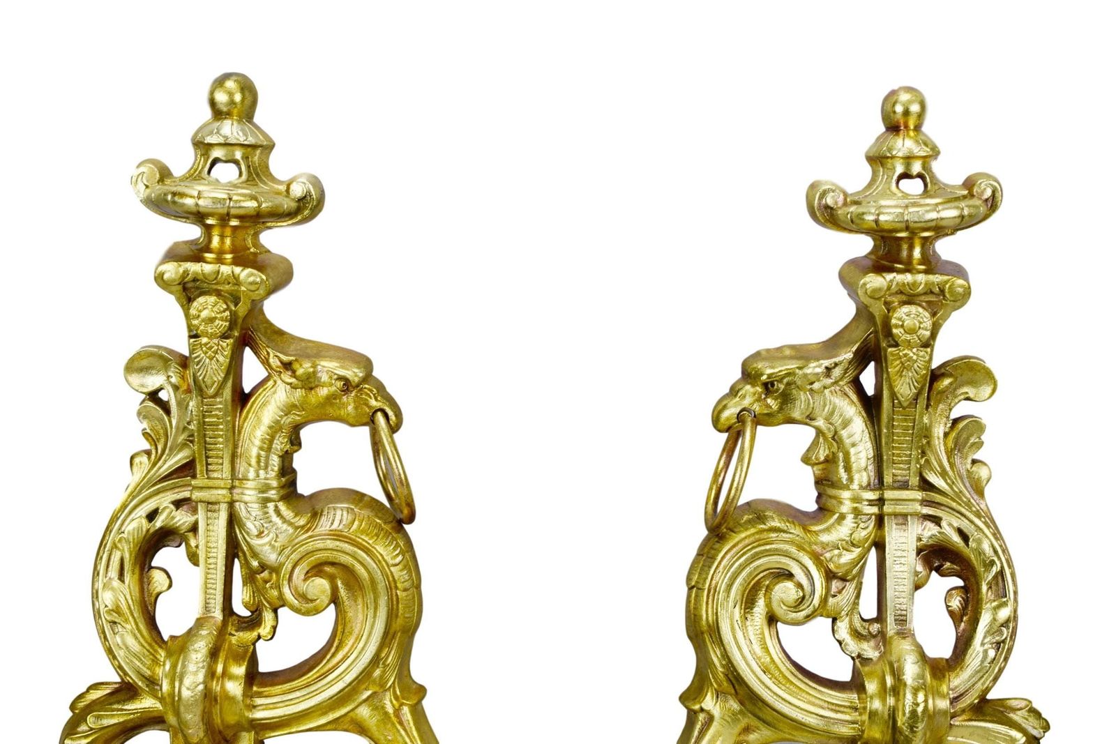 French Antique Bronze Griffin Andirons Chimera photo furniture