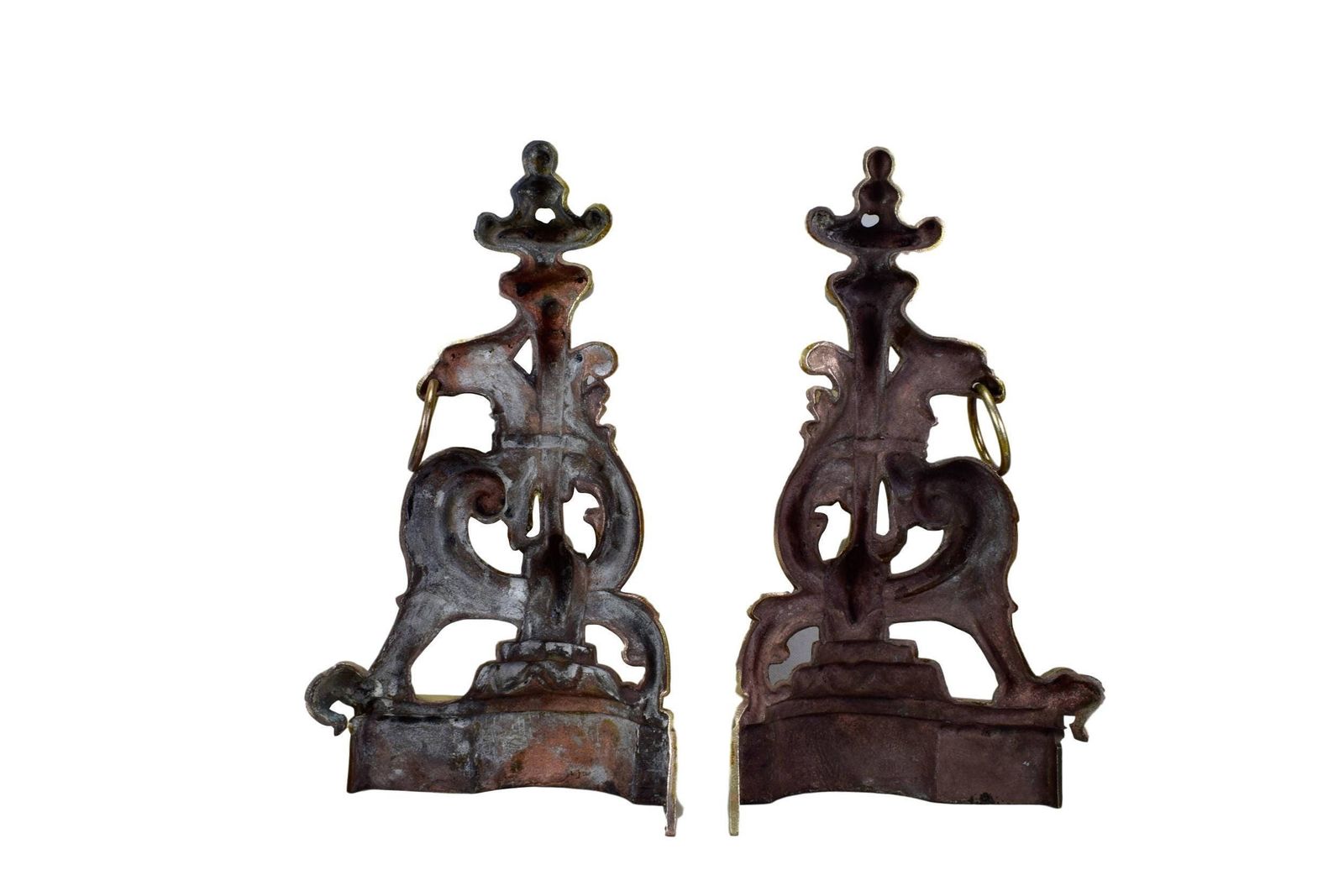 French Antique Bronze Griffin Andirons Chimera photo vinterior
