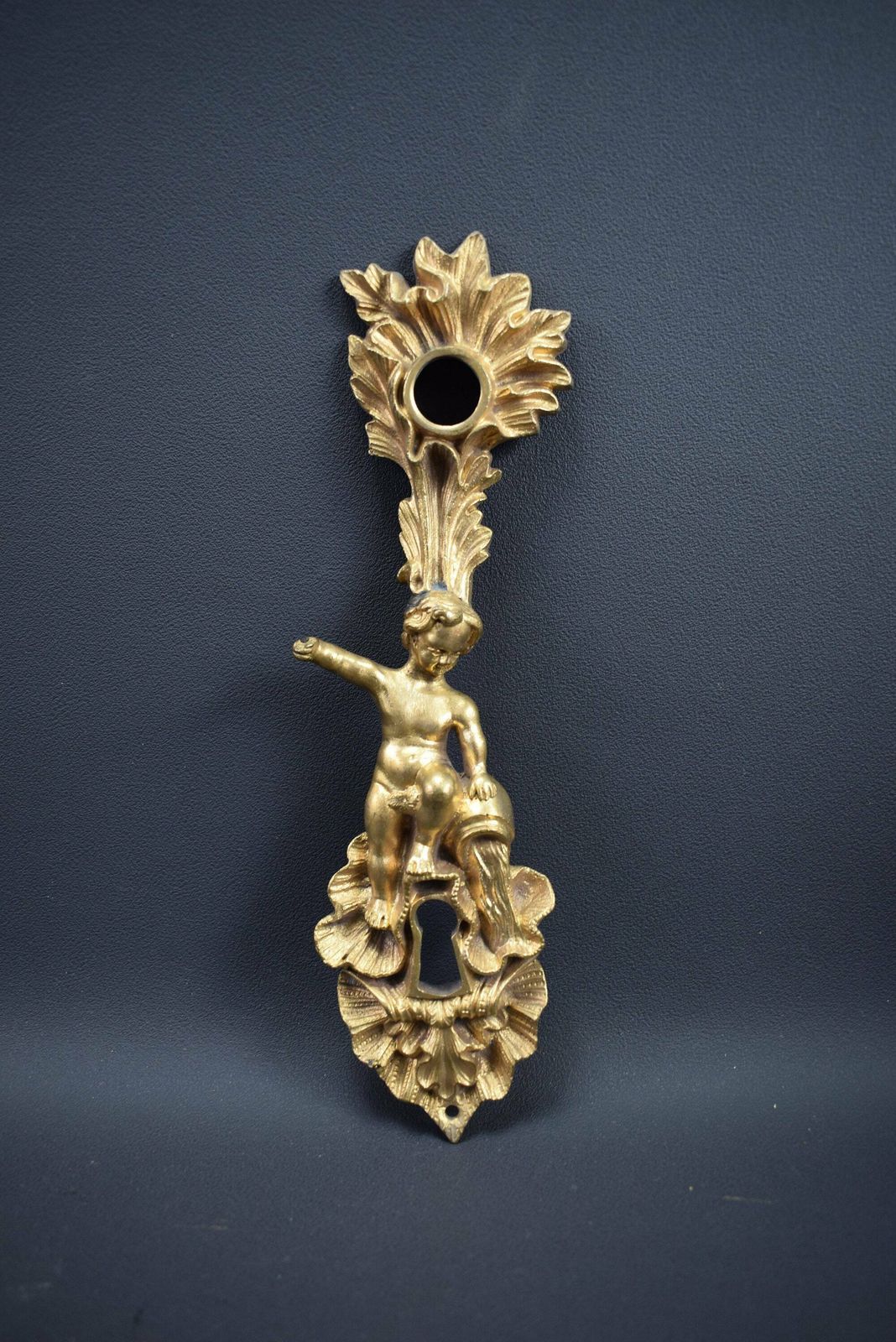 Antique French Angel Putto Bronze Door Back Plates Knob 18th.C photo furniture