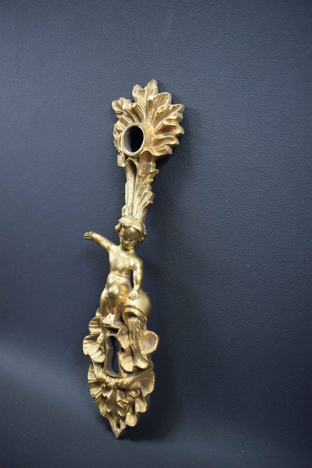 Antique French Angel Putto Bronze Door Back Plates Knob 18th.C photo for sale
