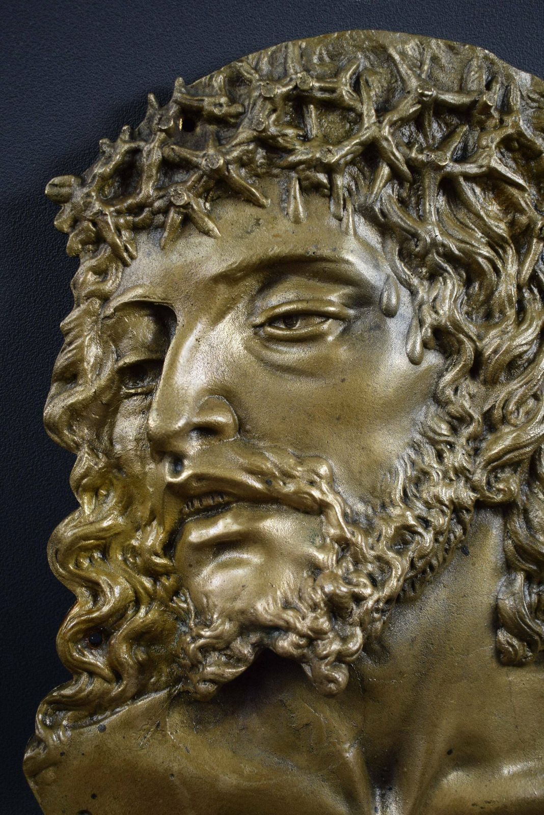 French Antique Religious Jesus Christ Bronze Plaque photo furniture