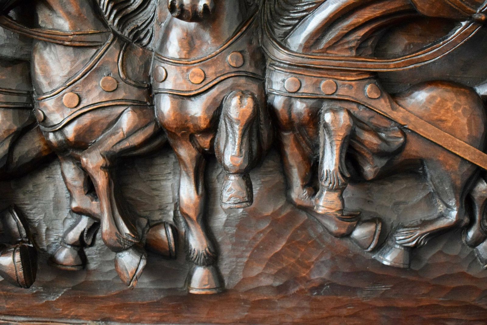 Antique French Large Hand Carved Wood Wall Panel Of Horses Chariot photo vinterior