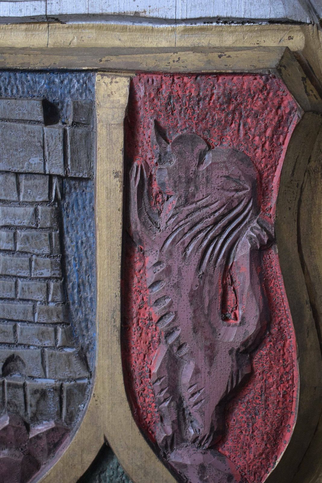 Antique Carved And Painted Wood Wall Coat Of Arms Crest photo 373.0