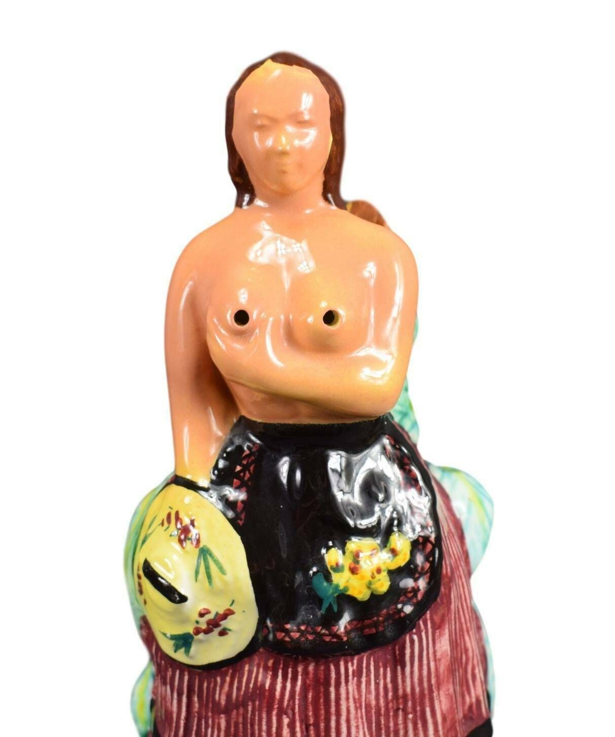 French Vintage Majolica Cerart Monaco Woman Pitcher photo 169.0