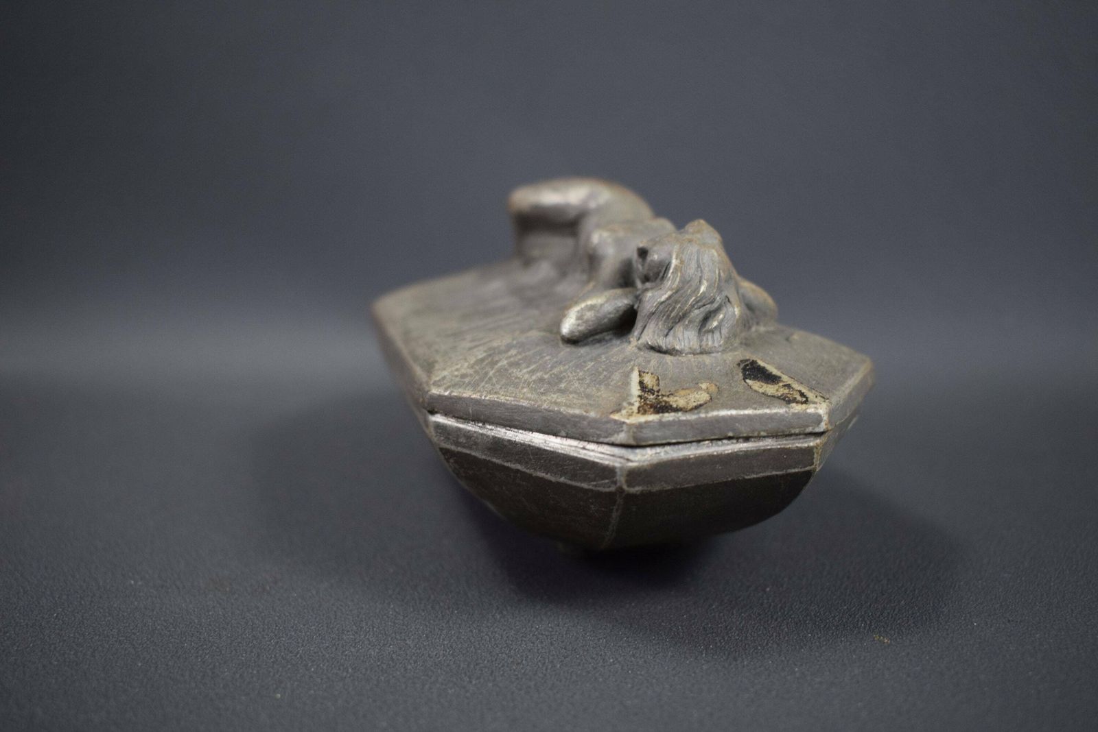 Limousin Art Nouveau French Antique Pewter Box Nude Woman photo furniture