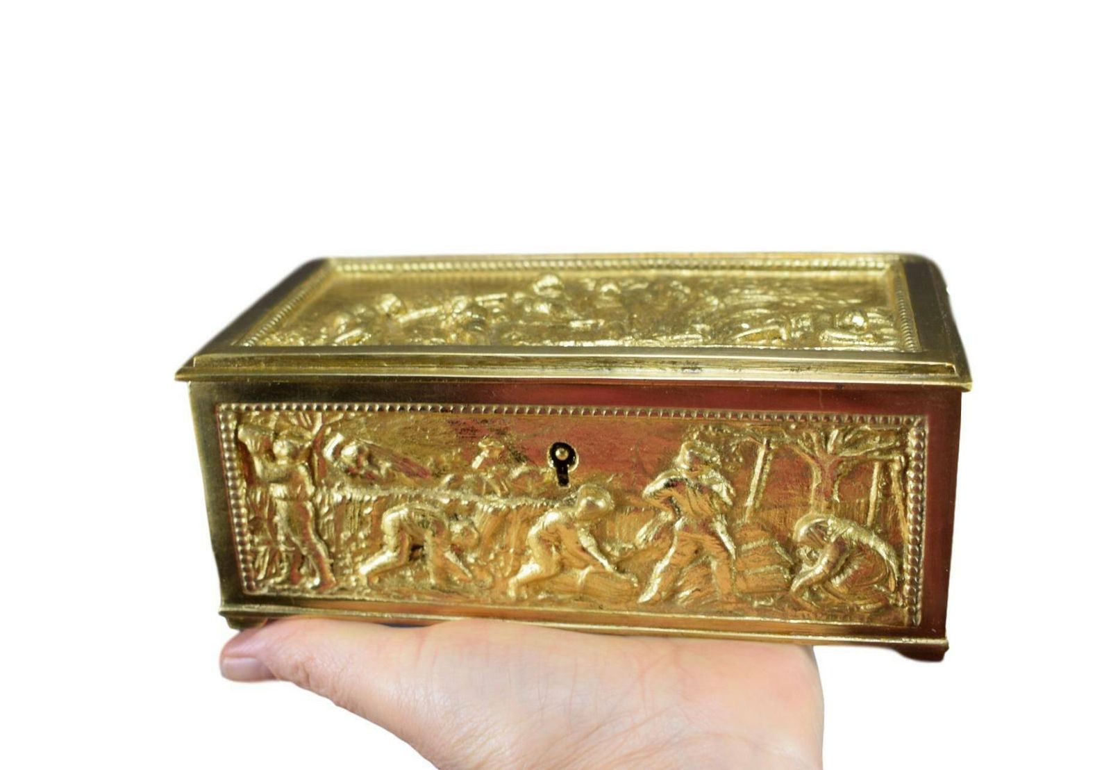 photo furniture French Antique Bronze Style Casket Jewelry Box Rural Scenes