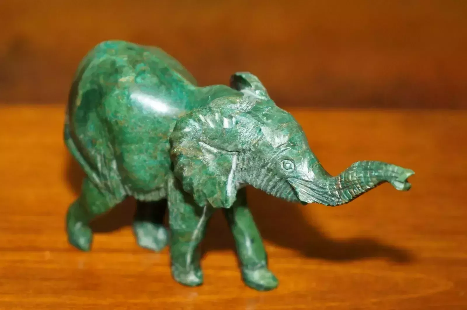 Stunning Hand Carved Malachite Statue Of An Elephant With Raised Trunk Good Luck photo furniture