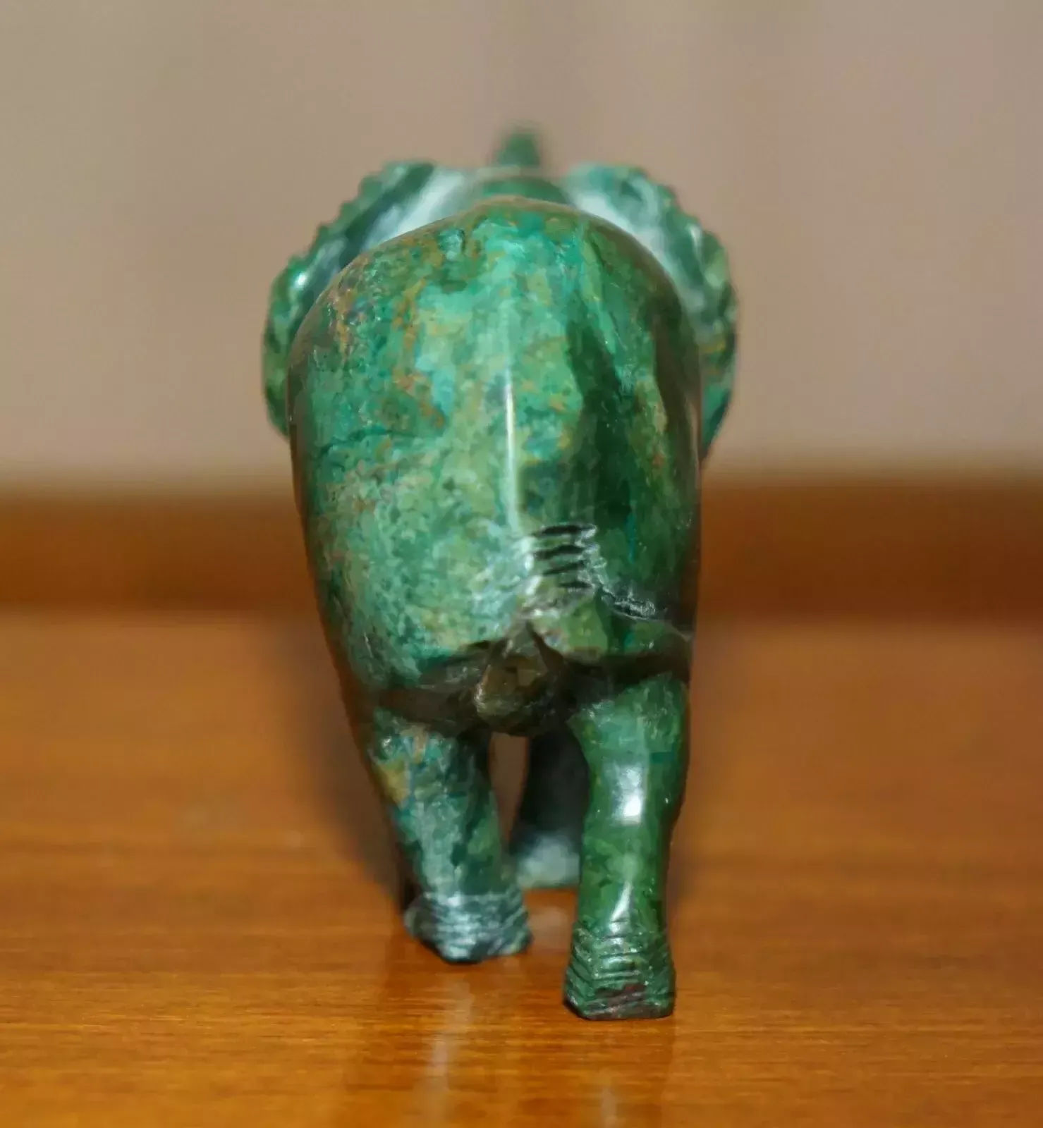 Stunning Hand Carved Malachite Statue Of An Elephant With Raised Trunk Good Luck photo Home Decor