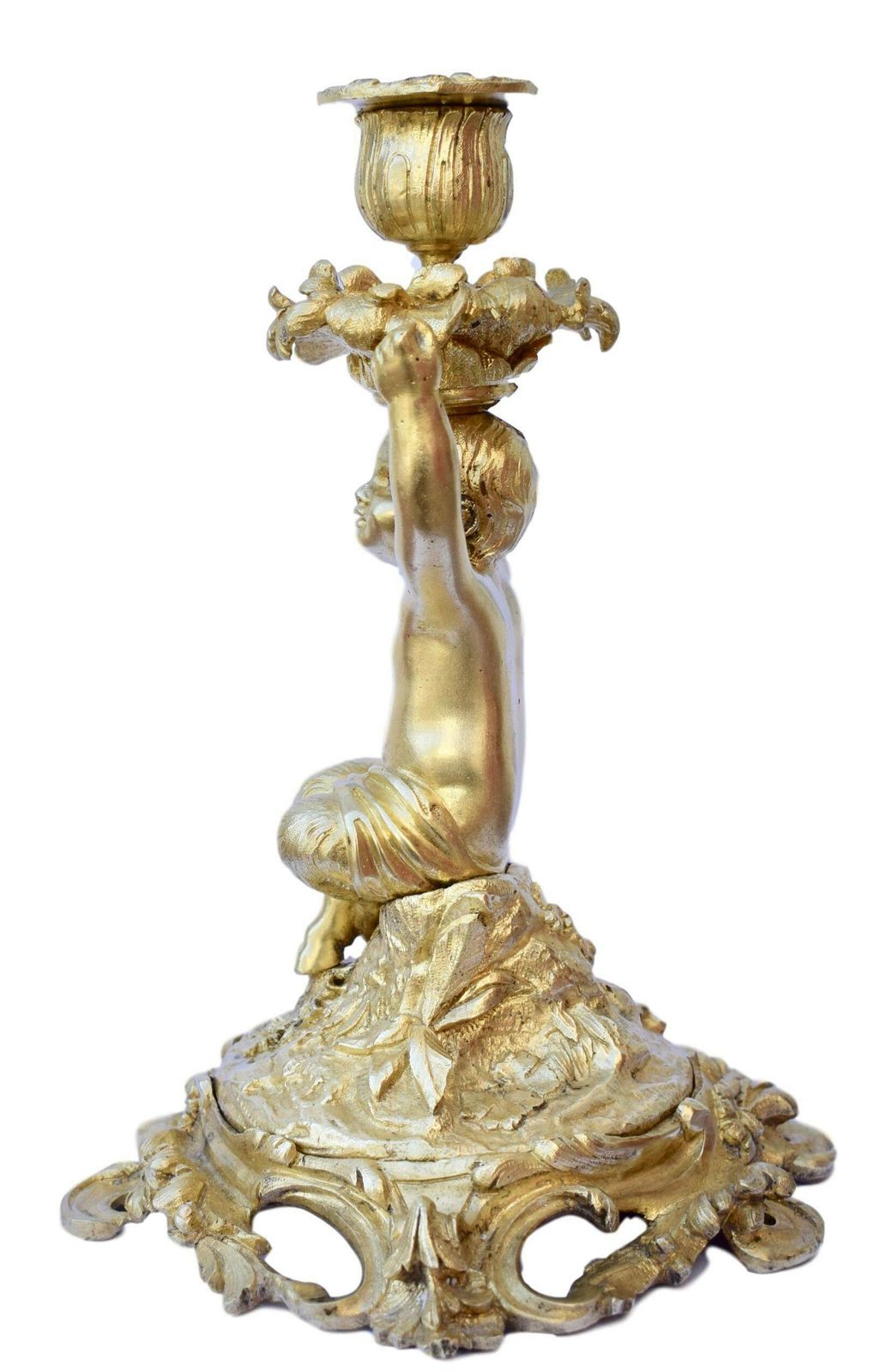 Rococo Antique French Ormolu Bronze Candlestick Candle Holder With A Faun Statue photo Home Decor
