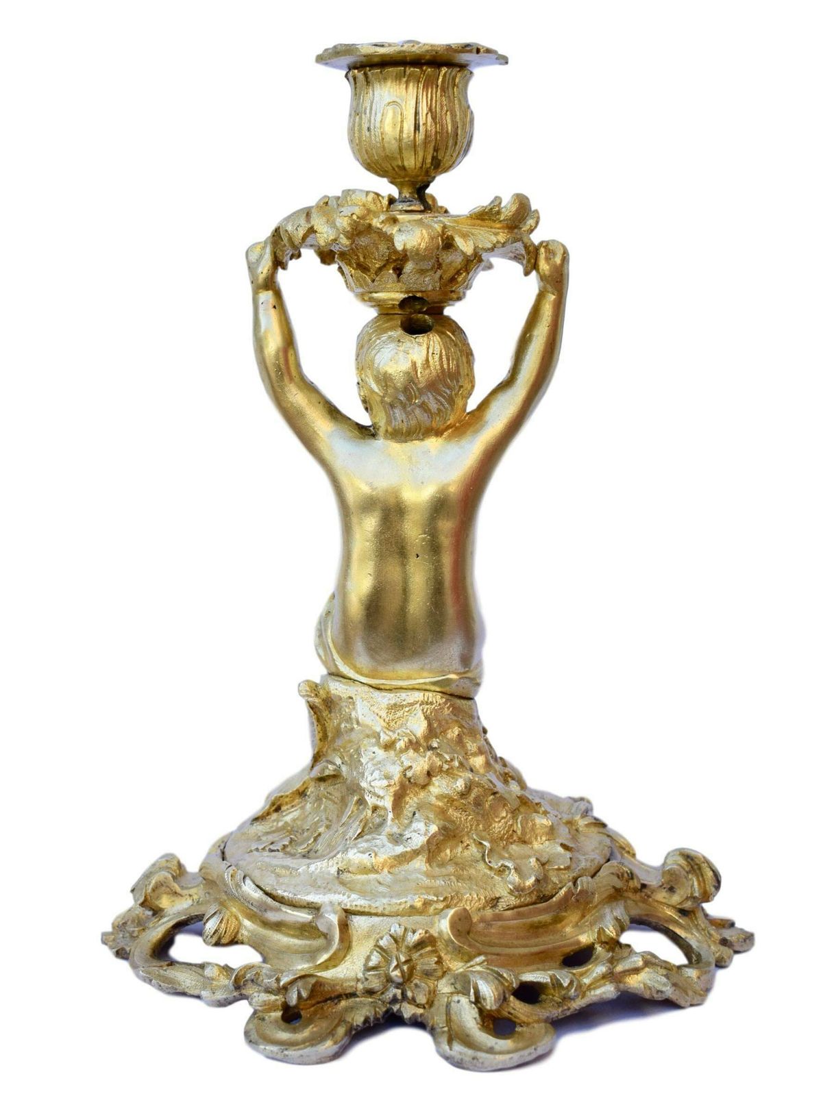 Rococo Antique French Ormolu Bronze Candlestick Candle Holder With A Faun Statue photo 346.0