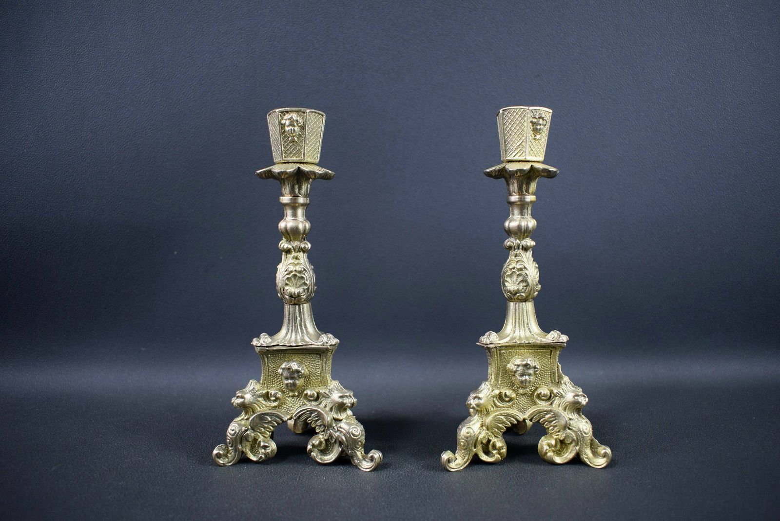 Vintage French Antique Pair Of Gothic Bronze Candle Holder Chimera 19th photo furniture
