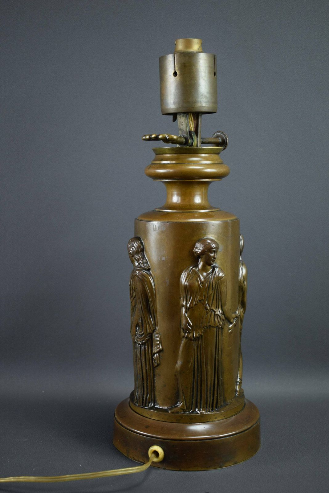 19th Ferdinand Barbedienne Antique French Bronze Electrified Oil Lamp Base photo buy