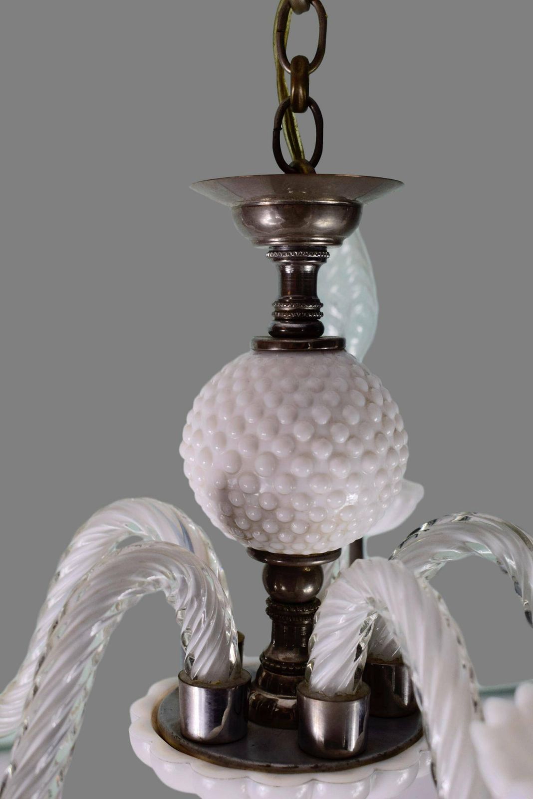French Vintage White Opaline Chandelier 5 Lights photo Lighting