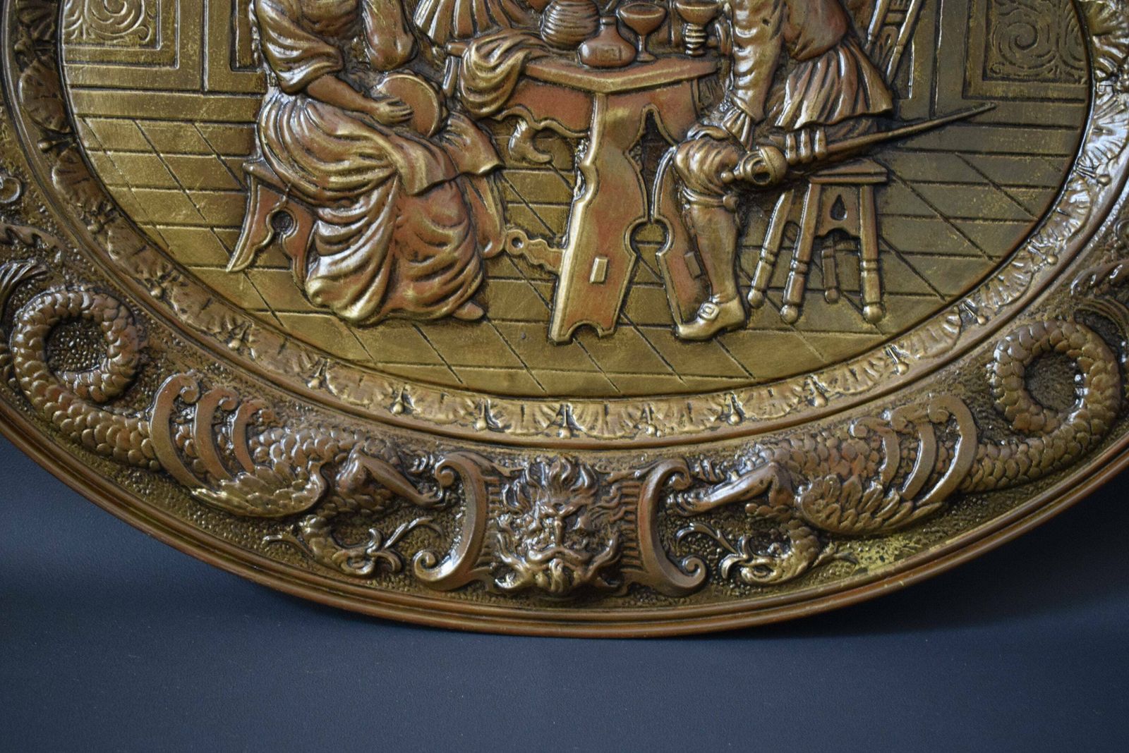 19th.C Embossed Copper Picture Art Wall Panel Tray photo vinterior