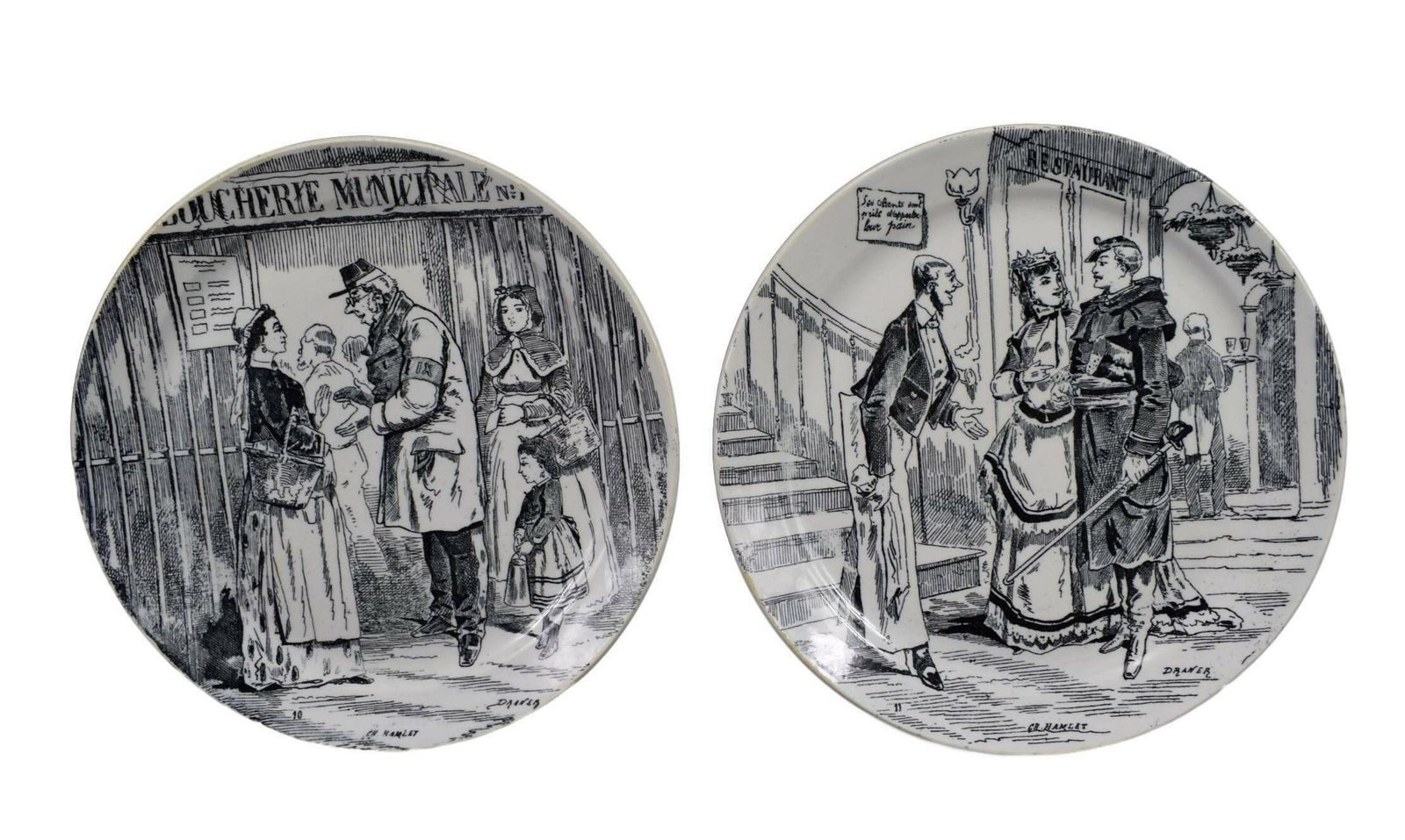 Set Of 7 Antique French Plates By Creil Montereau L M And Cie Hamlet Paris Besieged War Of 1870 photo furniture