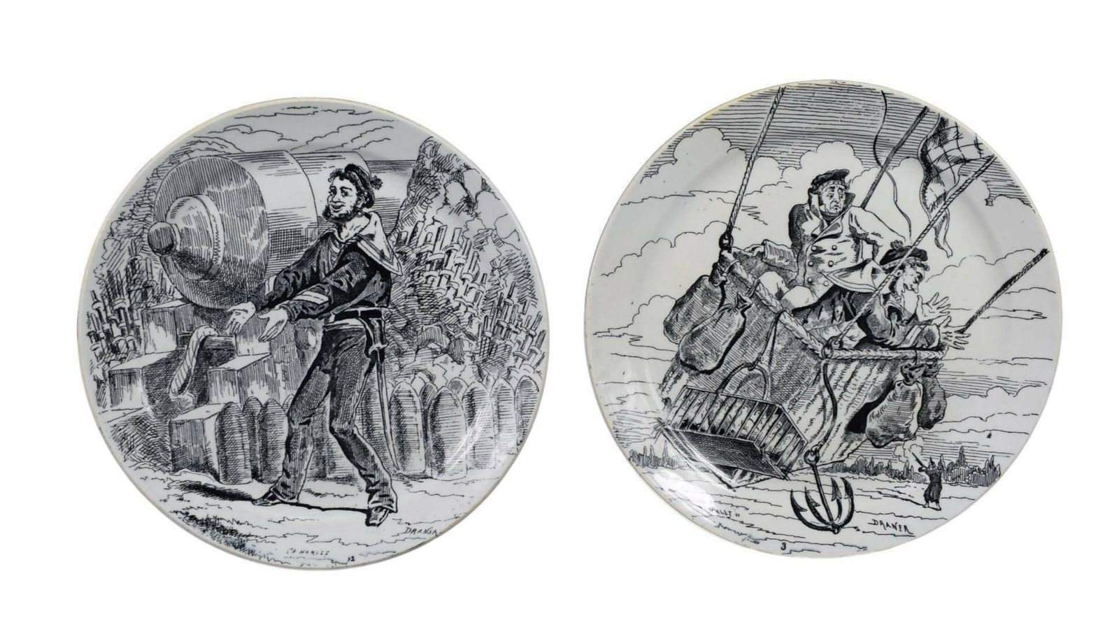Set Of 7 Antique French Plates By Creil Montereau L M And Cie Hamlet Paris Besieged War Of 1870 photo Home Decor