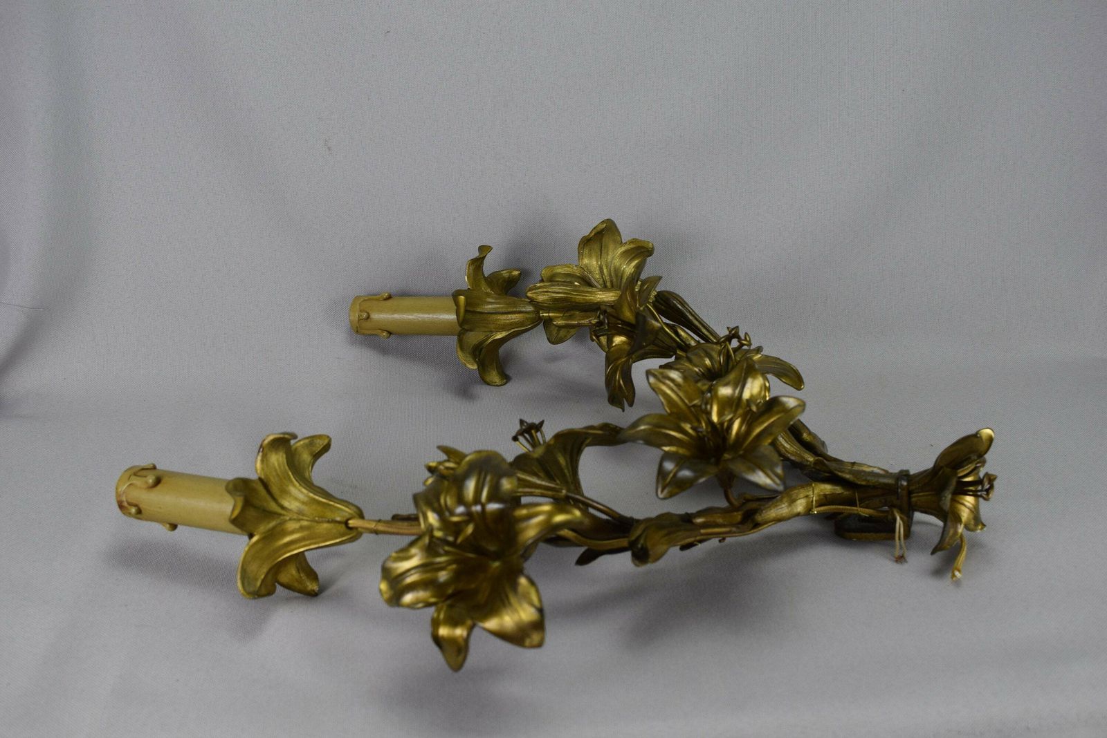 photo for sale Rare Large Bronze Wall Sconce, French Antique Bronze Flower Sconce, Shabby French Wall Lamp, Two Lights Wall Sconce