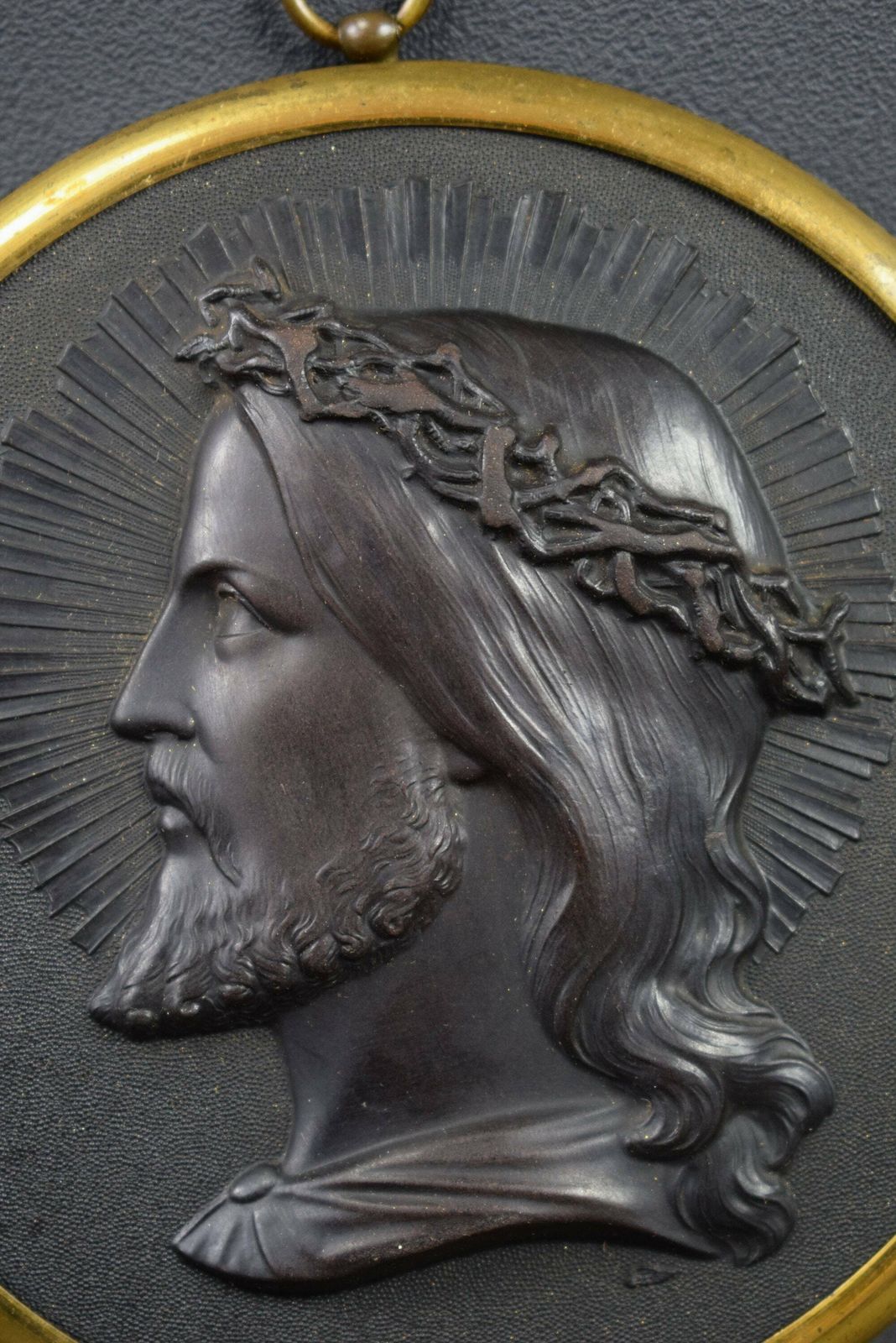 French Antique Pair Of Religious Medallions Hardened Wood 19th photo Home Decor