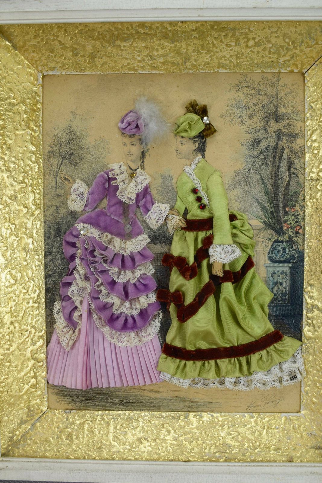 French Antique Framed Paris Fashion Engraving By Anaïs Toudouze photo furniture