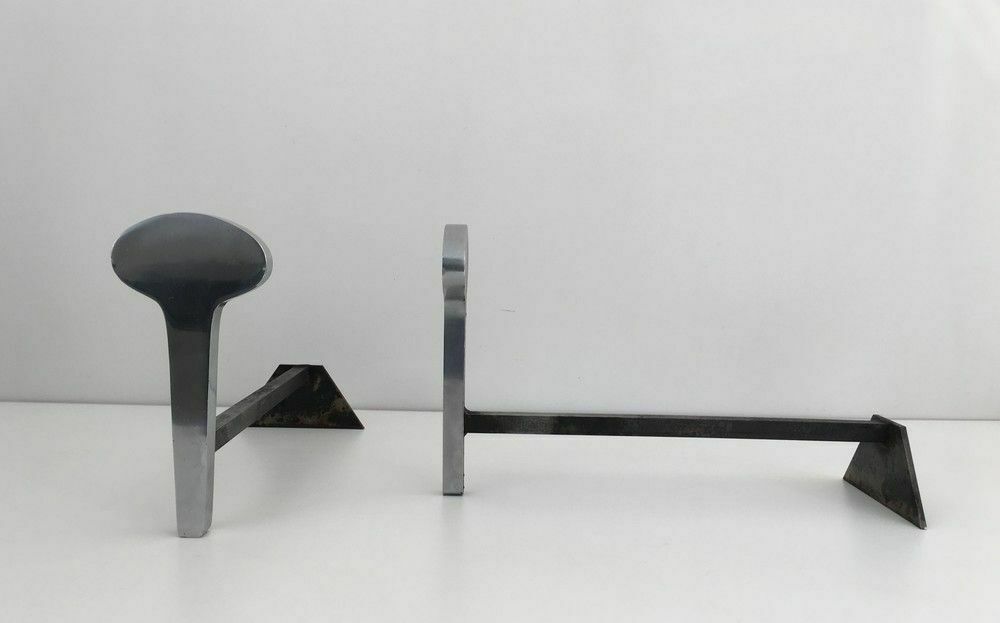 Pair Of Modernist Andirons In Chromed Steel And Wrought Iron photo vintage