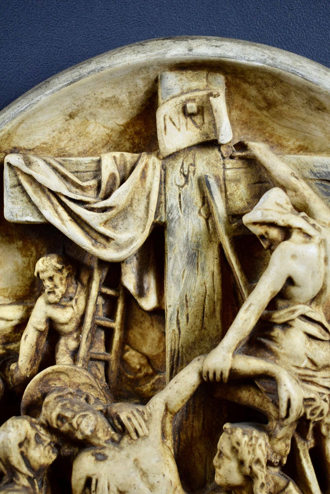 French Antique Religious Wall Plaque The Descent From Cross photo Art