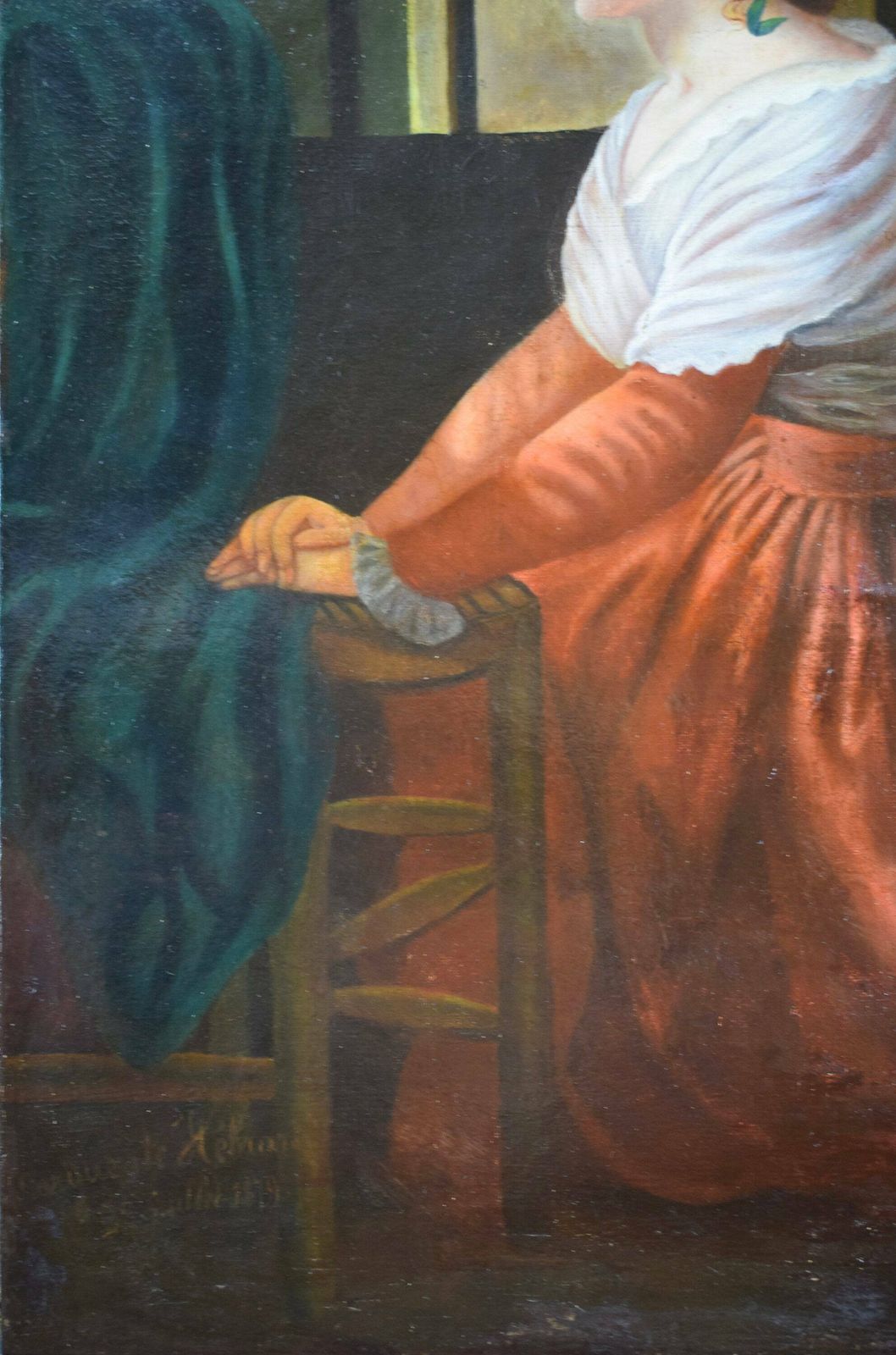 Antique French Oil Painting On Canvas Queen Mary Antoinette Signed 19th photo 640.0