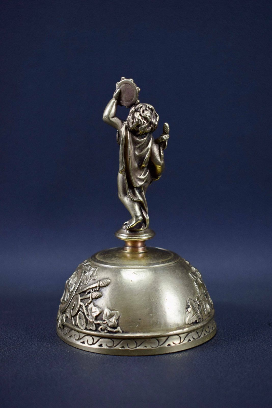 Vintage French Bronze Table Bell Cherubin Musician 19th photo buy