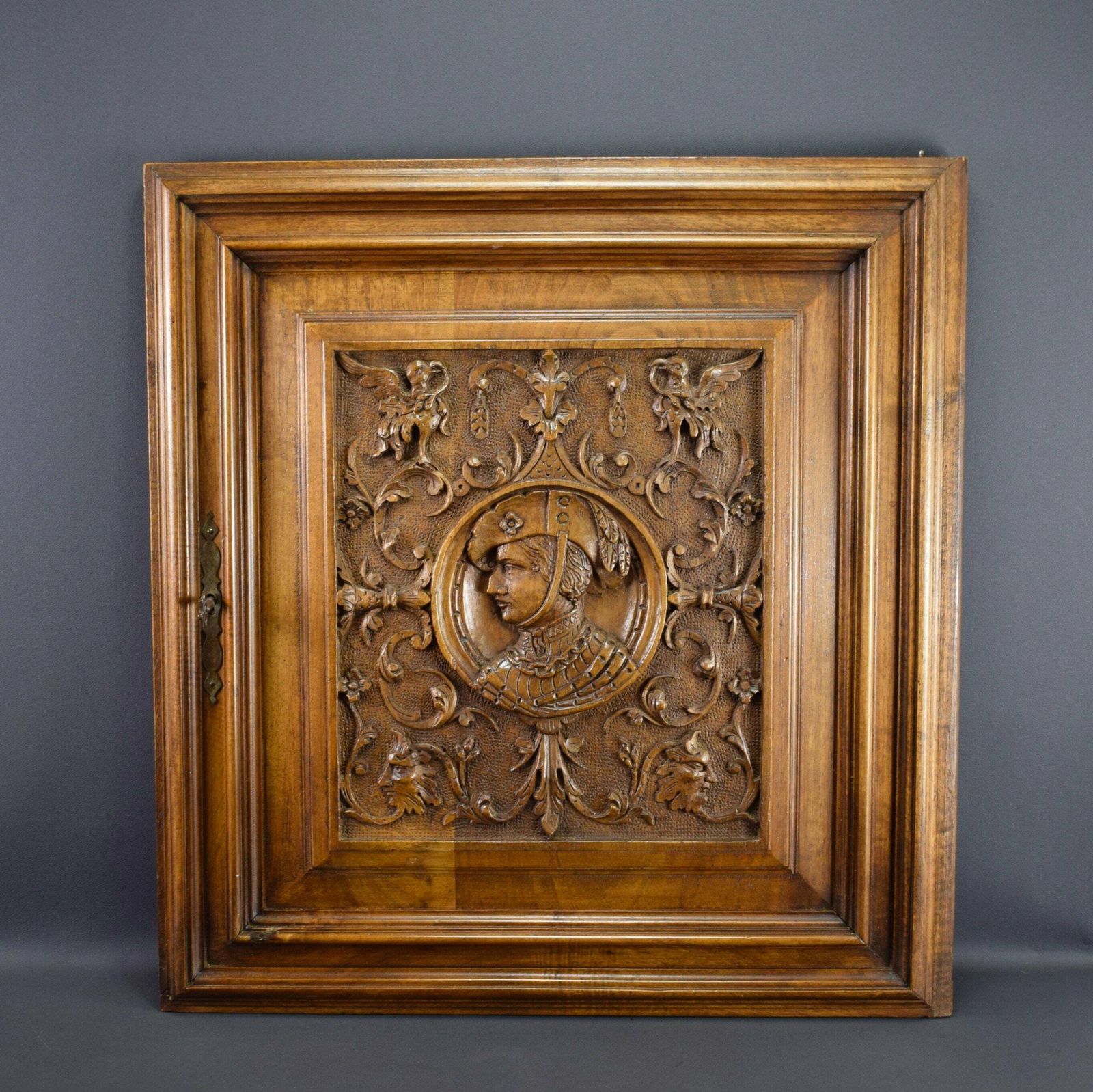 19th Antique Gothic Hand Carved Wood Cupboard Door