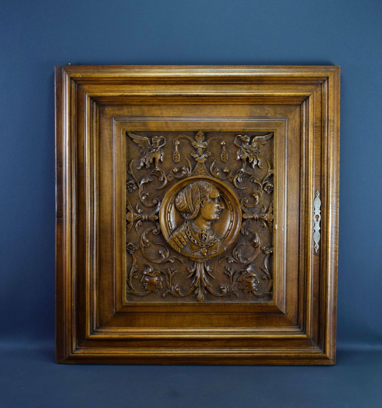 French Antique Gothic Hand Carved Wood Cupboard Door 19th
