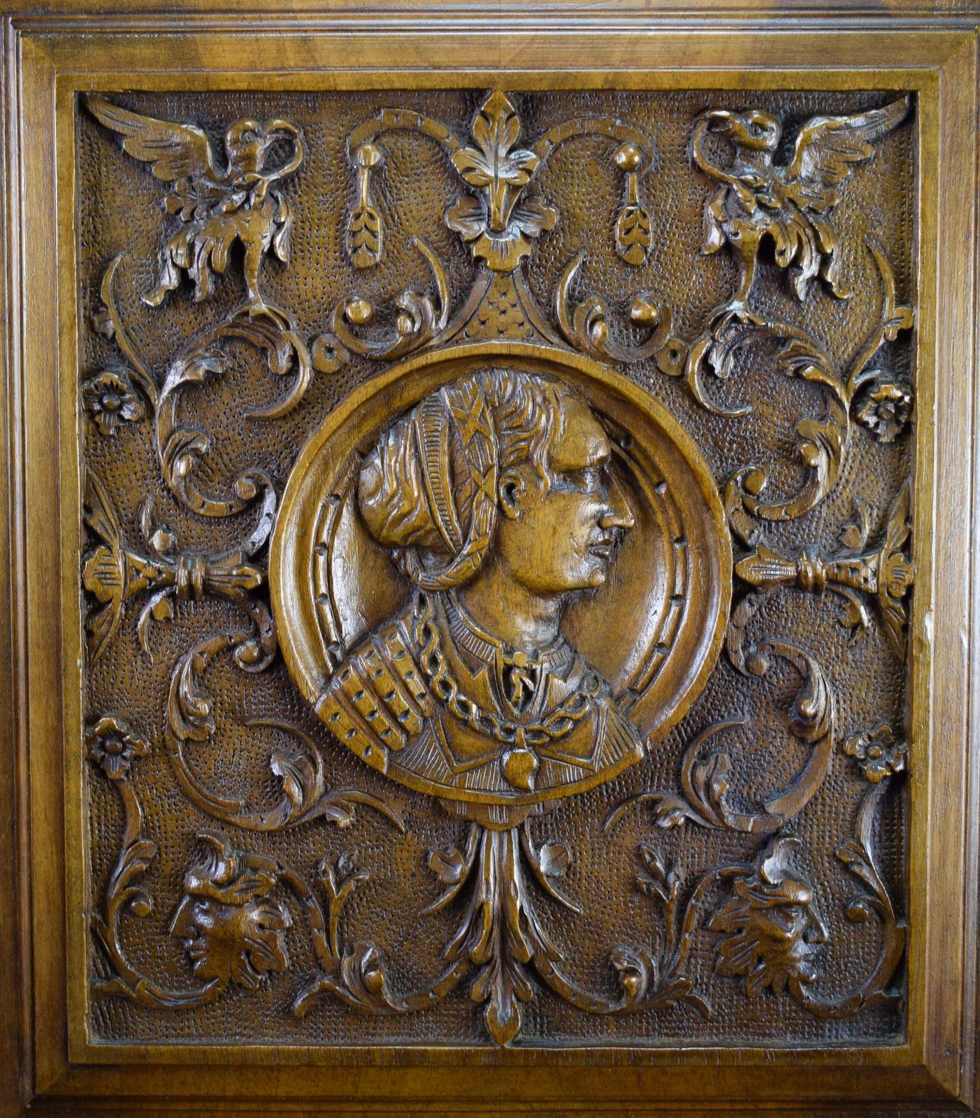 French Antique Gothic Hand Carved Wood Cupboard Door 19th photo furniture