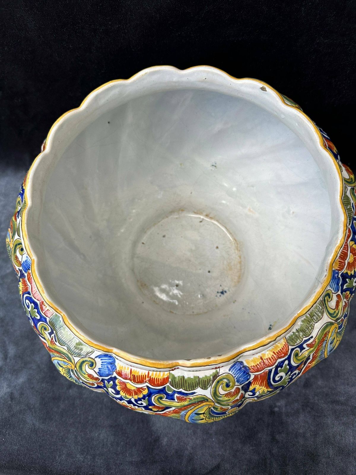 Large Desvres Fourmaintraux Antique French Cache Pot Planter Rouen Decor photo 577.0