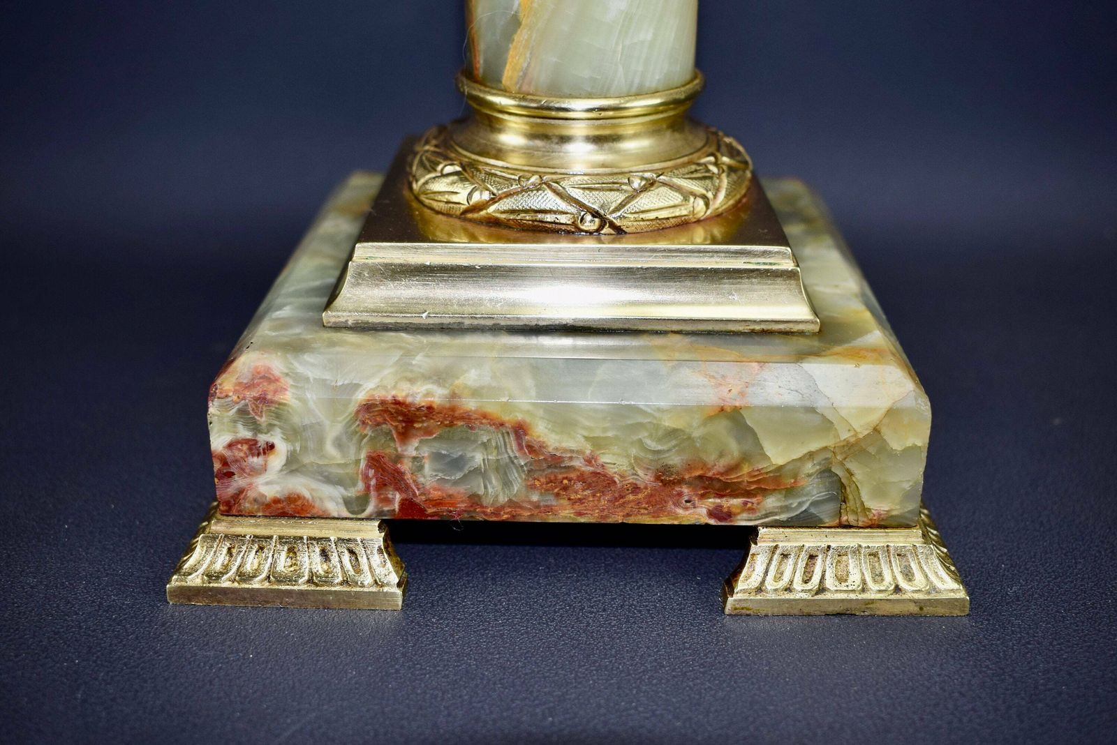 Art Nouveau French Green Glass And Onyx Table Kerosene Lamp Electrified photo vinterior