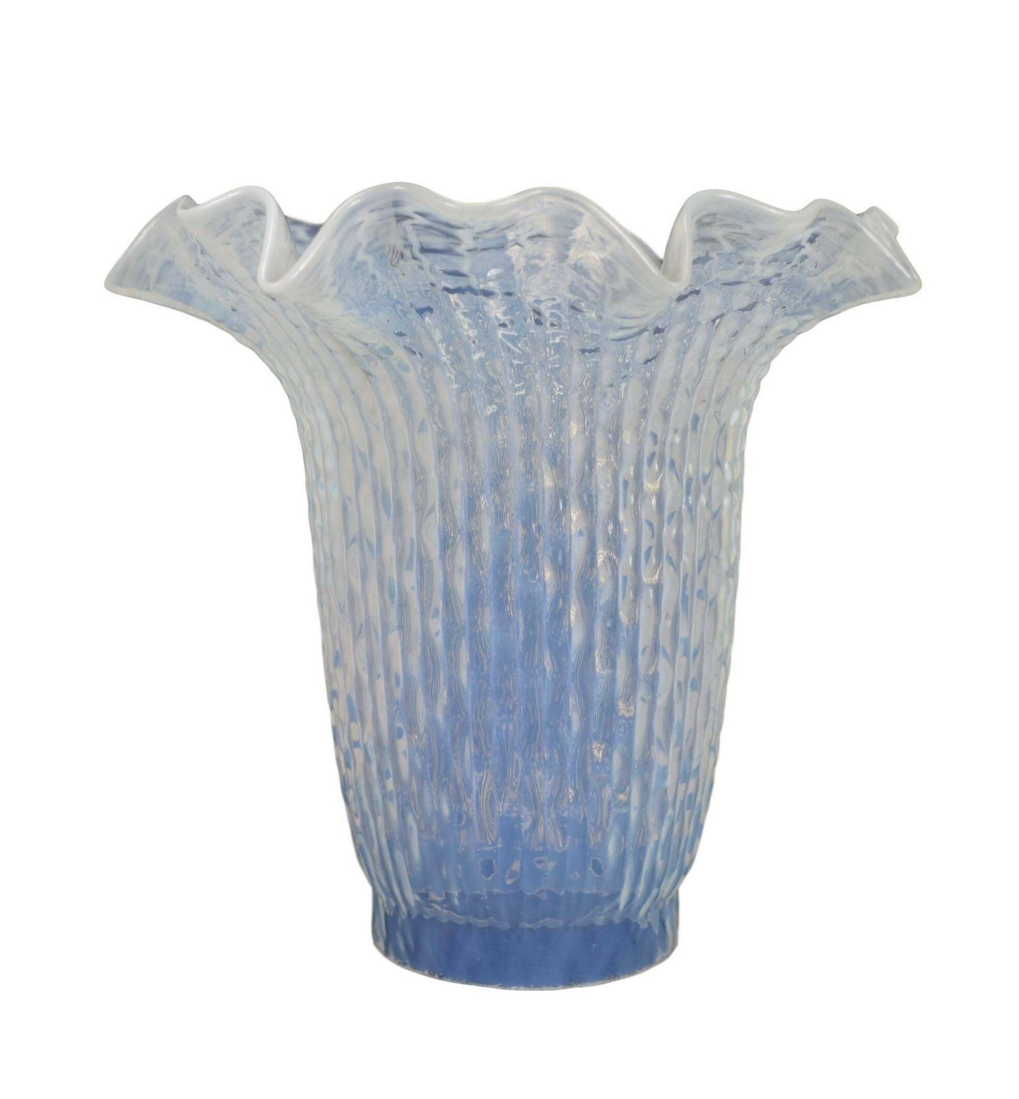 Vintage Antique Blue Glass Oil Lamp Shade Faceted Opalescent Glass Lamp Shade