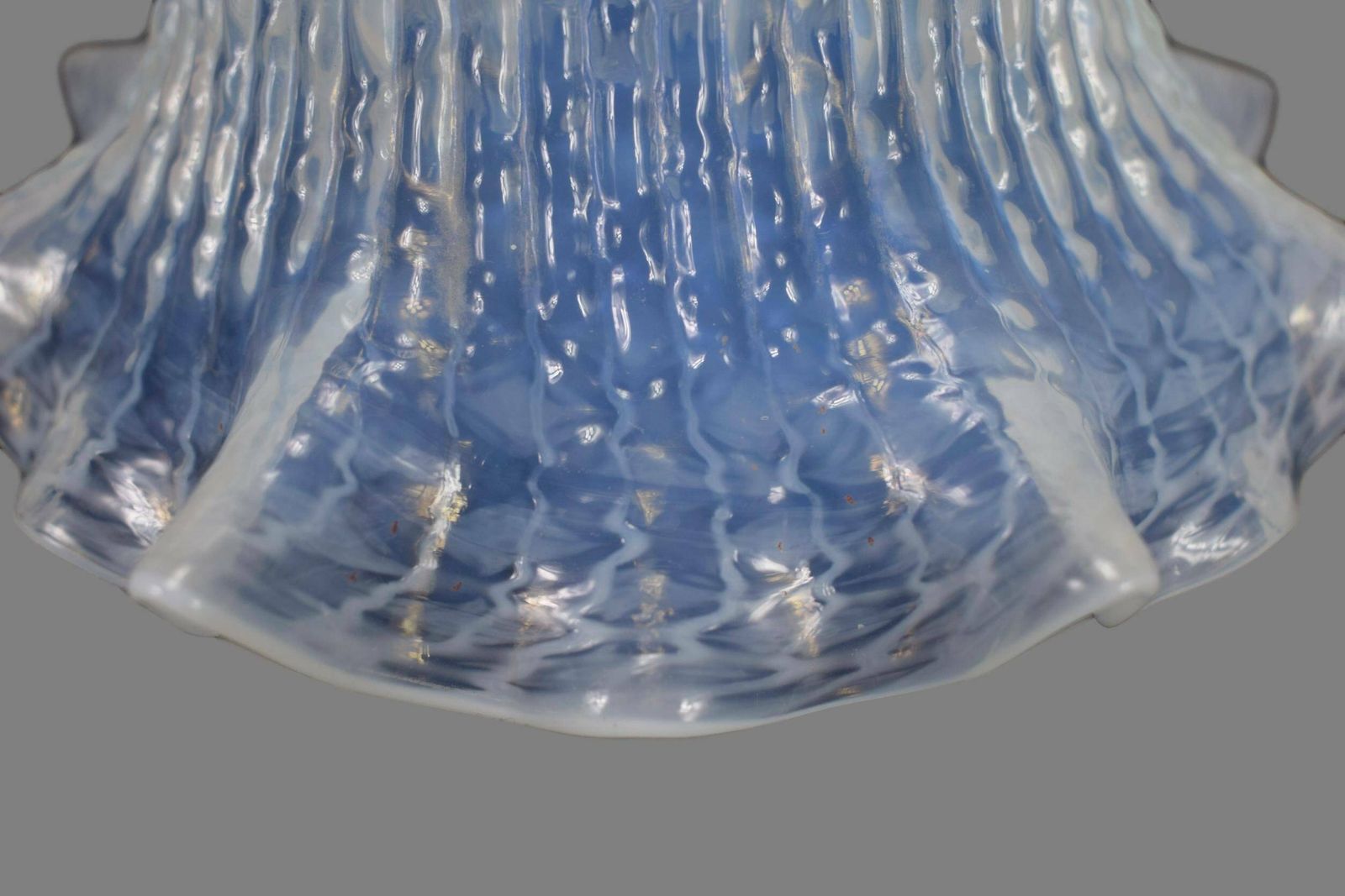 Vintage Antique Blue Glass Oil Lamp Shade Faceted Opalescent Glass Lamp Shade photo for sale