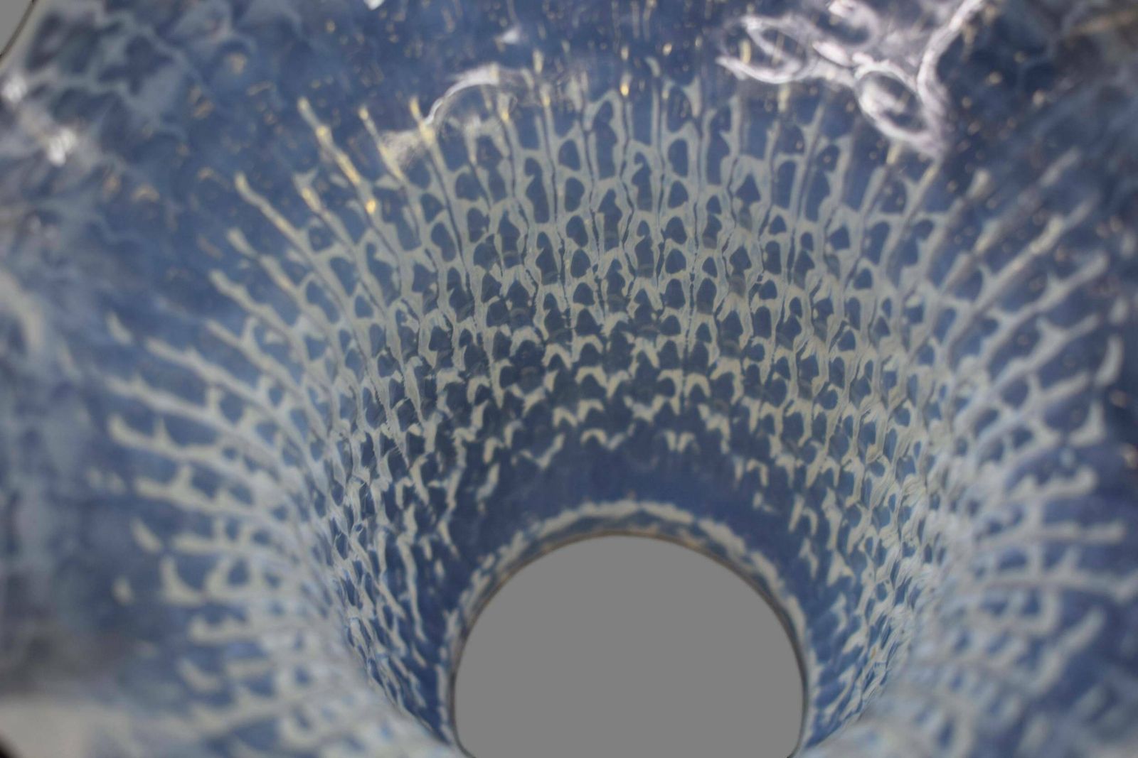 Vintage Antique Blue Glass Oil Lamp Shade Faceted Opalescent Glass Lamp Shade photo buy