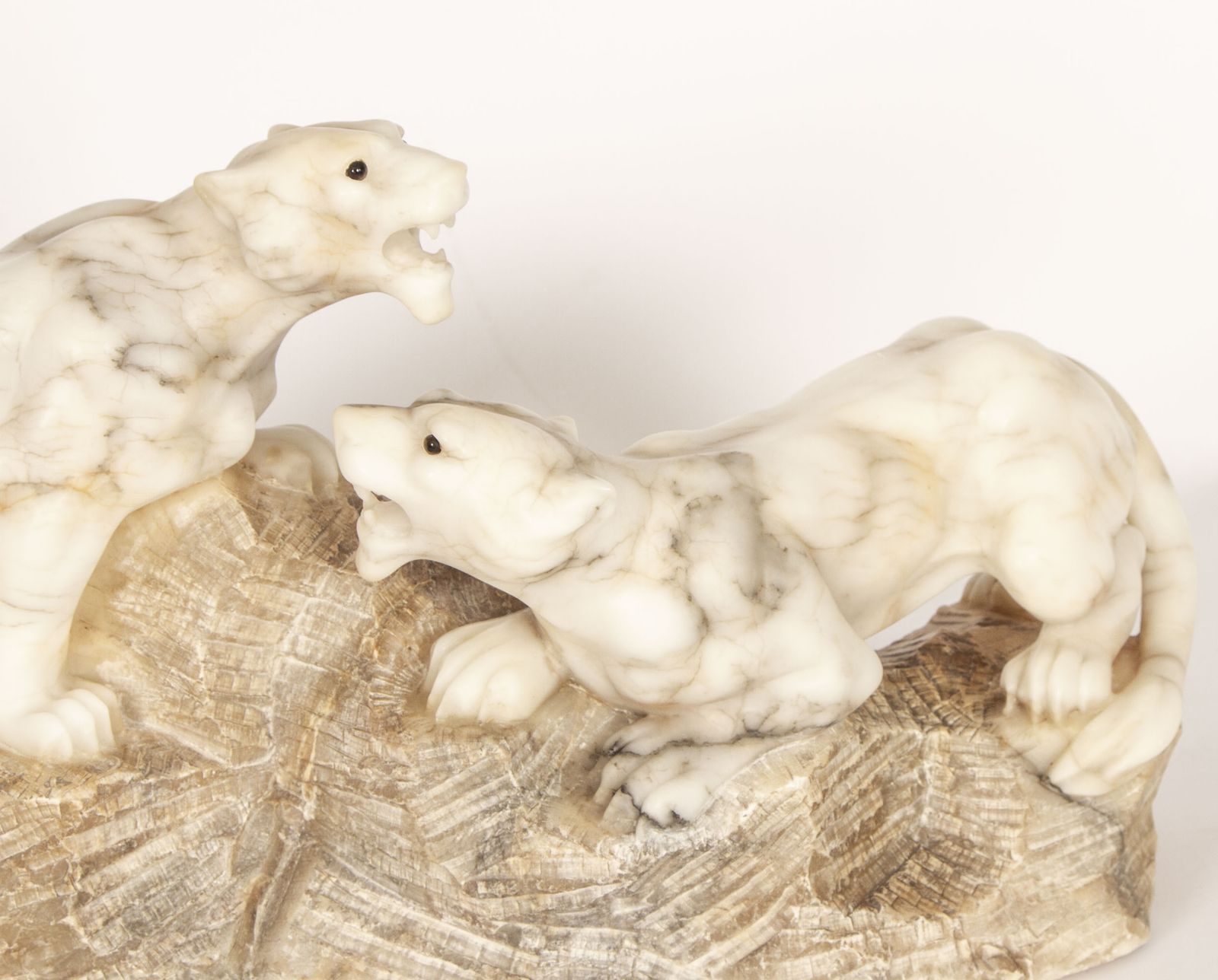 Art Deco Alabaster Sculpture Of A Pair Of Lioness  C1920 photo Home Decor