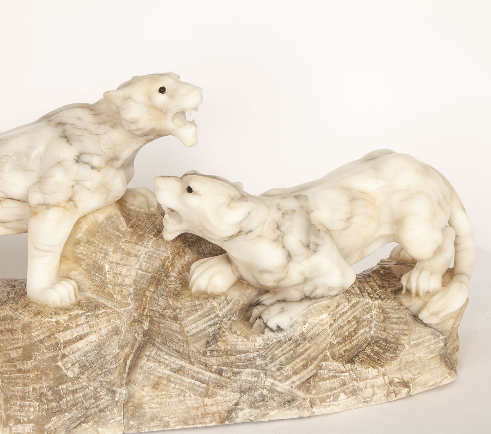 photo furniture Art Deco Alabaster Sculpture Of A Pair Of Lioness  C1920