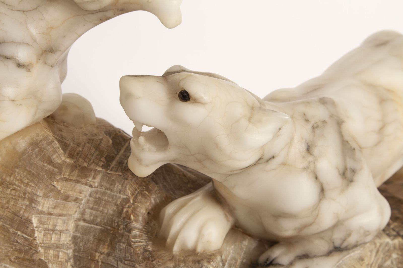 photo for sale Art Deco Alabaster Sculpture Of A Pair Of Lioness  C1920