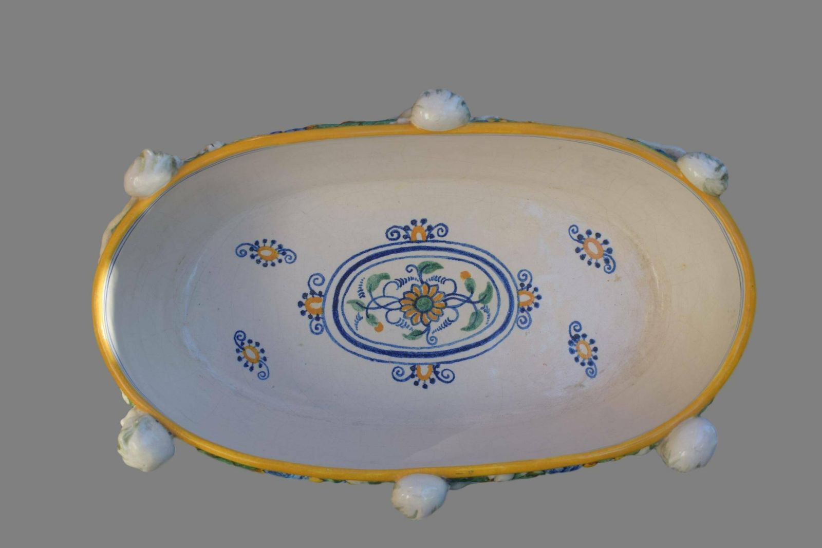 Antique Italian Majolica White Yellow Putto Jardiniere Della Robia Style photo for sale