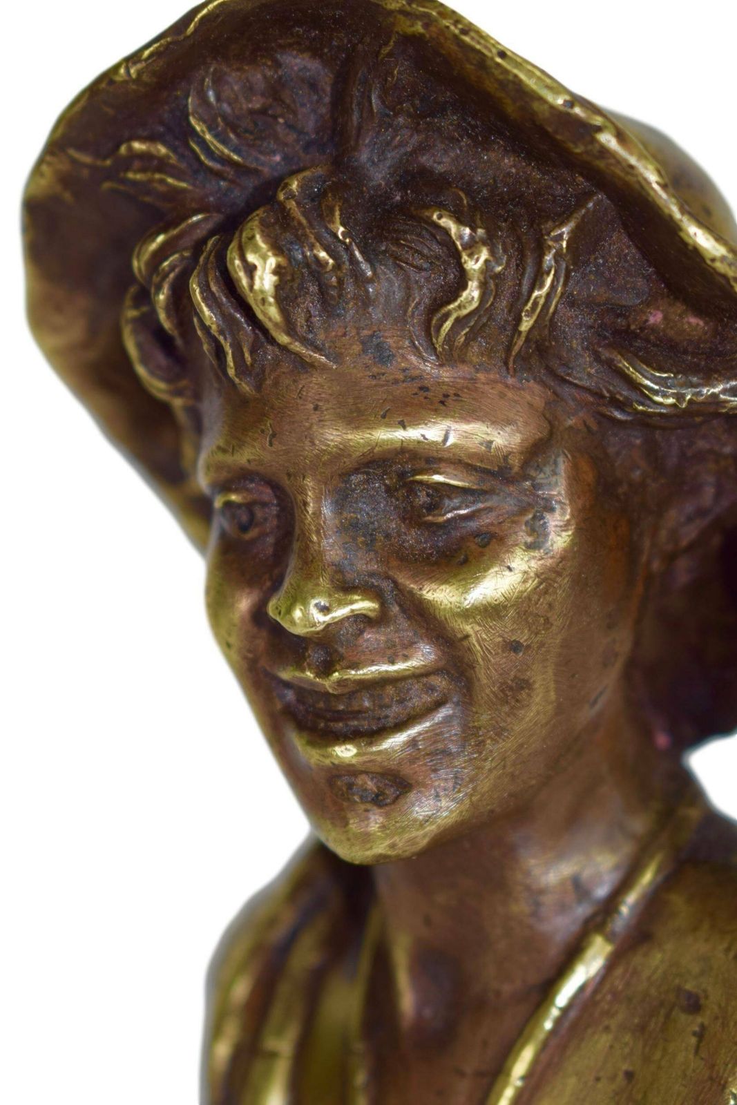 photo furniture Antique French Bronze Sculpture Young Man Hat Bust Statue