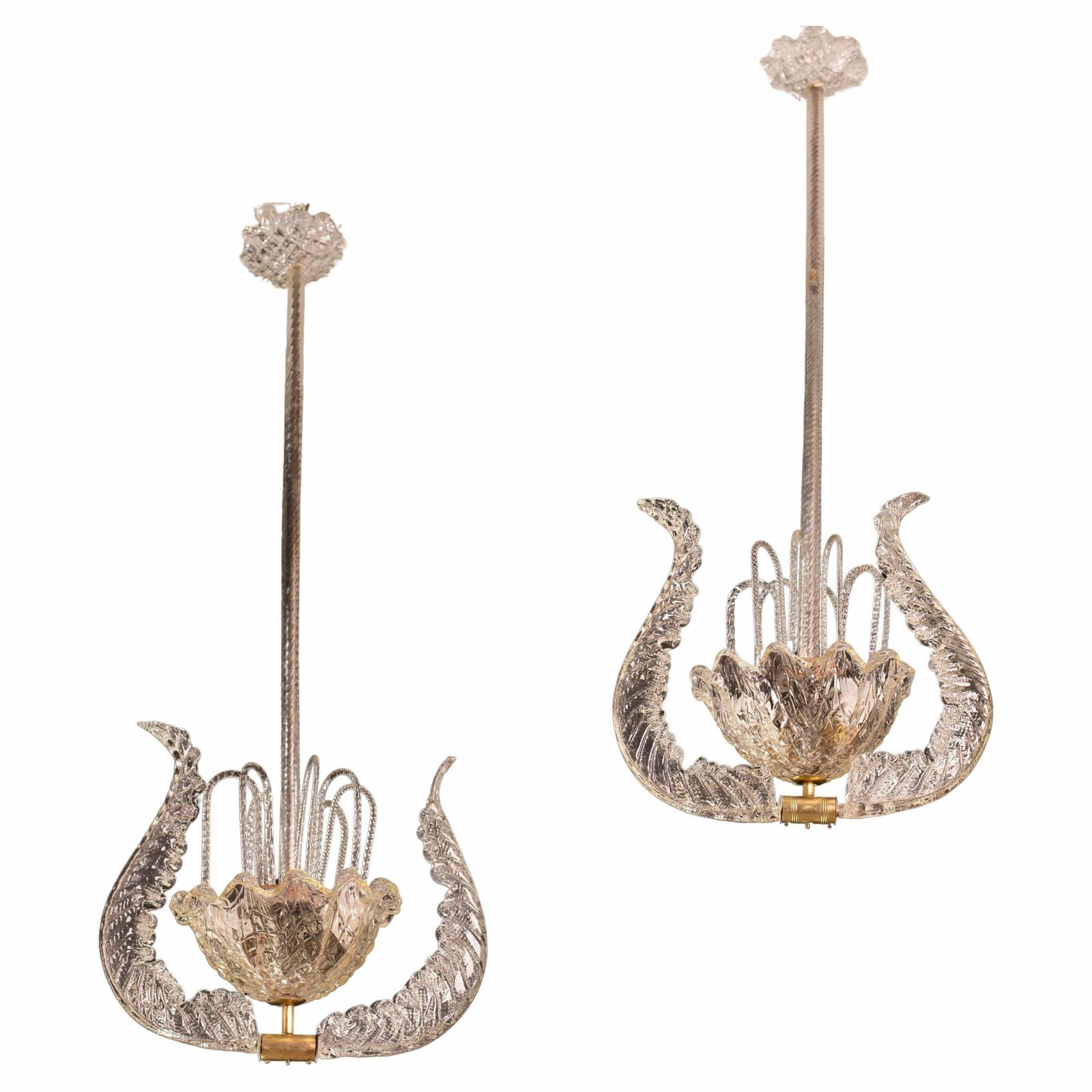 Set Of 2 Art Decò Fountain Chandelier By Barovier E Toso, Murano Glass, 1940