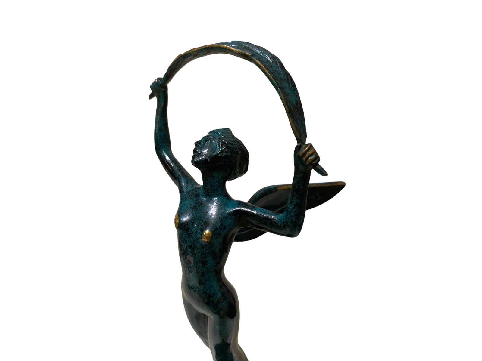 Elegant Bronze Woman Sculpture Of Victory With Marble Base – Exquisite Art Deco Masterpiece 34 Centimeters High photo vinterior