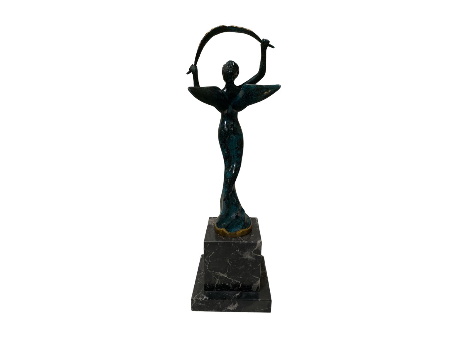photo for sale Elegant Bronze Woman Sculpture Of Victory With Marble Base – Exquisite Art Deco Masterpiece 34 Centimeters High