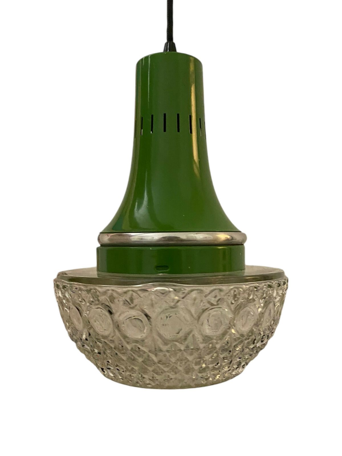 Elegant Italian Metal And Glass Chandelier – Cast Glass Decor & Industrial Green Head 80 Centimeters High