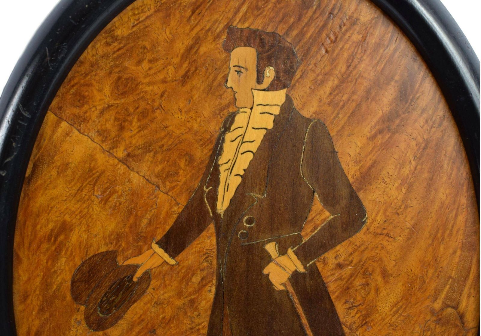 Antique French Pair Of Wooden Marquetry Wall Medallion Noble Lady And Nobleman photo vinterior